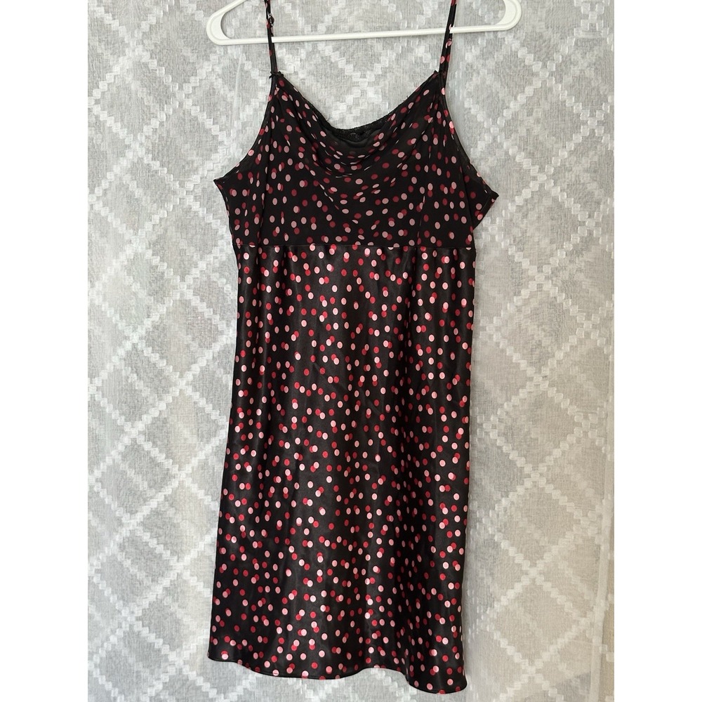 Vintage Y2K Cowl Neck L Sheer Black Pink 90s Y2K Polka Dot Whimsical Fairy Dress - Picture 1 of 7
